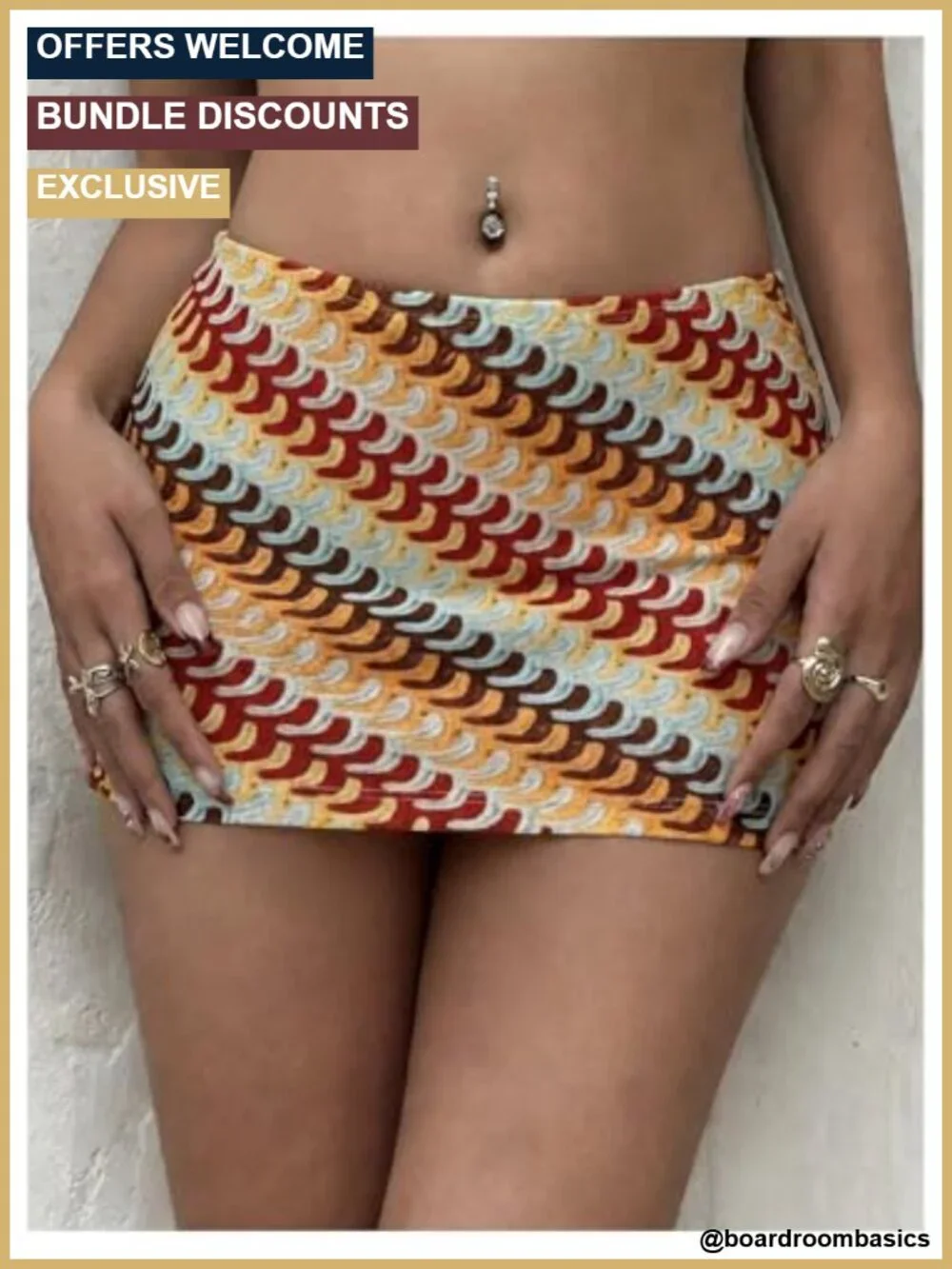 Geo Print Mini Skirt Low Rise Pencil Beach Vacation Boho Skirt